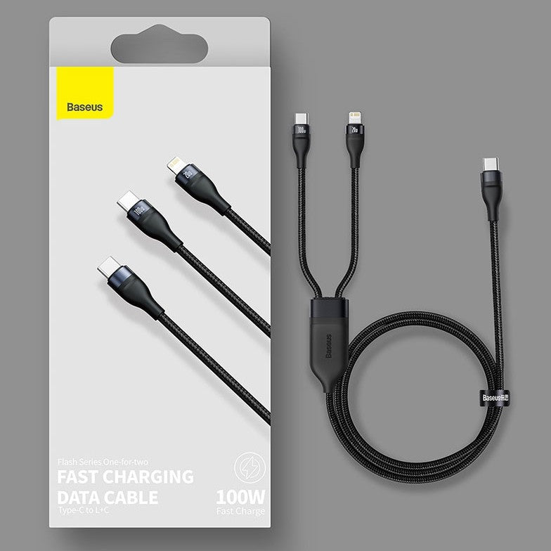 BowLift | 2-in-1 Fast-charging Charging Cable, Type-C to Lightning & Type-C, with BPS II, Support 100W Power Output (1.2m)