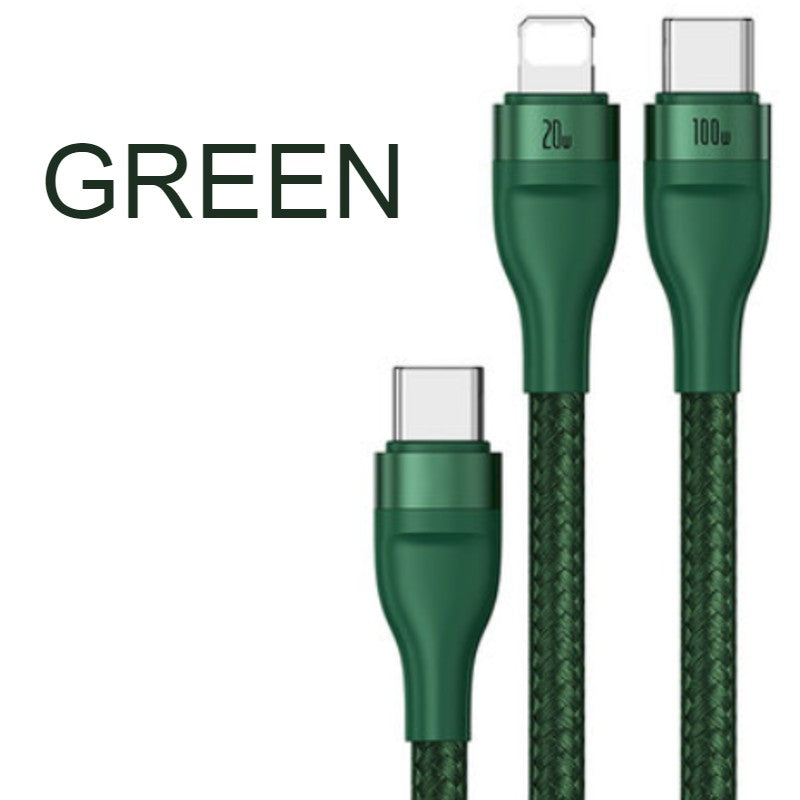 BowLift | 2-in-1 Fast-charging Charging Cable, Type-C to Lightning & Type-C, with BPS II, Support 100W Power Output (1.2m)