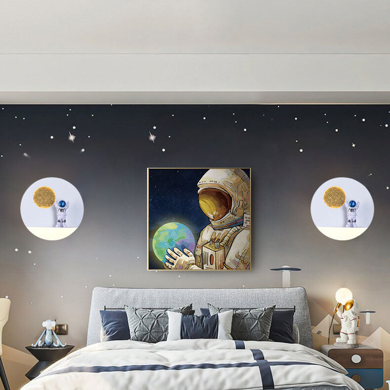 BowLift | Contemporary Creative Iron Resin Round Astronaut LED Wall Light Lamp for Bedroom