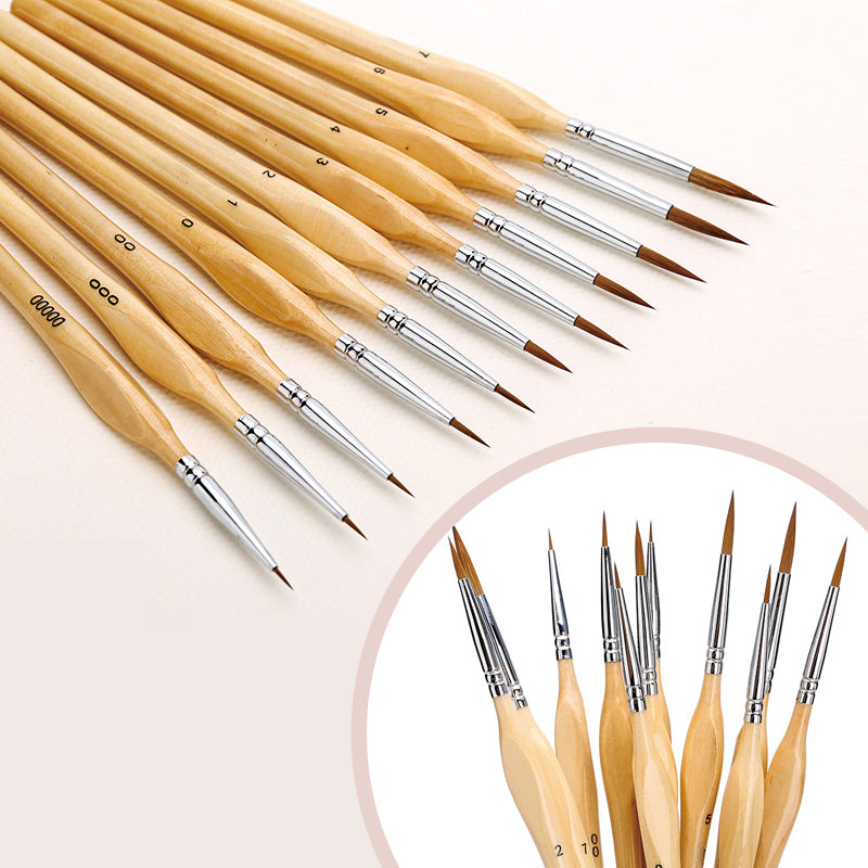 BowLift | 11 Pcs Miniature Detail Paint Brush Set With Natural Wood Handle
