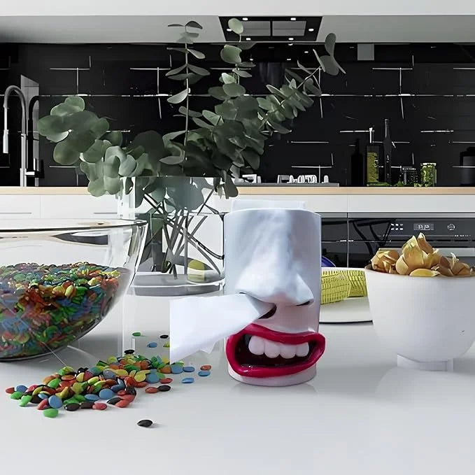 BowLift | Funny Tissue Box Holder | Handmade Face Design with Nose Dispenser | Quirky Home & Office Decor