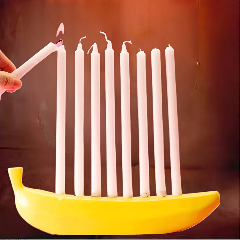 BowLift | Innovative Ceramic Banana Decorative Candlestick - Fun Candlestick for Hanukkah, Unique Banana Theme Candlestick for Enthusiasts, Parties, Home Lighting, Also Suitable for Christmas, Valentine's Day, Easter, Thanksgiving, Hanukkah Festival Gifts