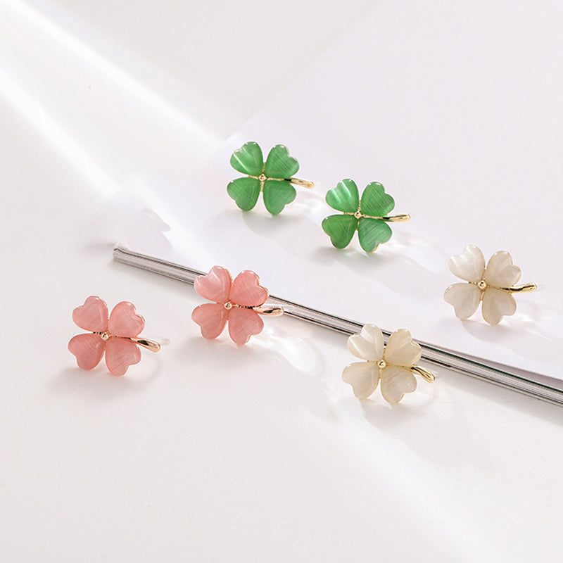 BowLift | Heart-shaped Opal Lucky Four Leaf Clover Earrings
