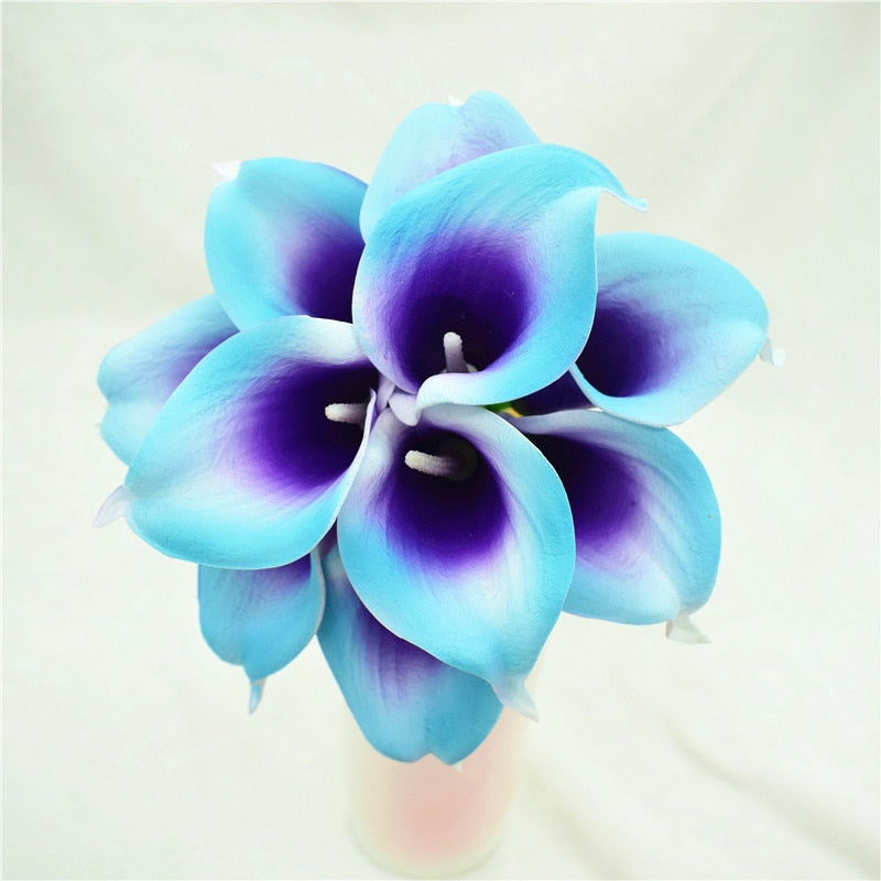 BowLift | 10 marine blue Calla lily PU Real Touch flowers wedding decoration bouquets table decoration artificial flowers home decor