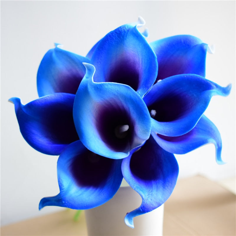 BowLift | 10 marine blue Calla lily PU Real Touch flowers wedding decoration bouquets table decoration artificial flowers home decor