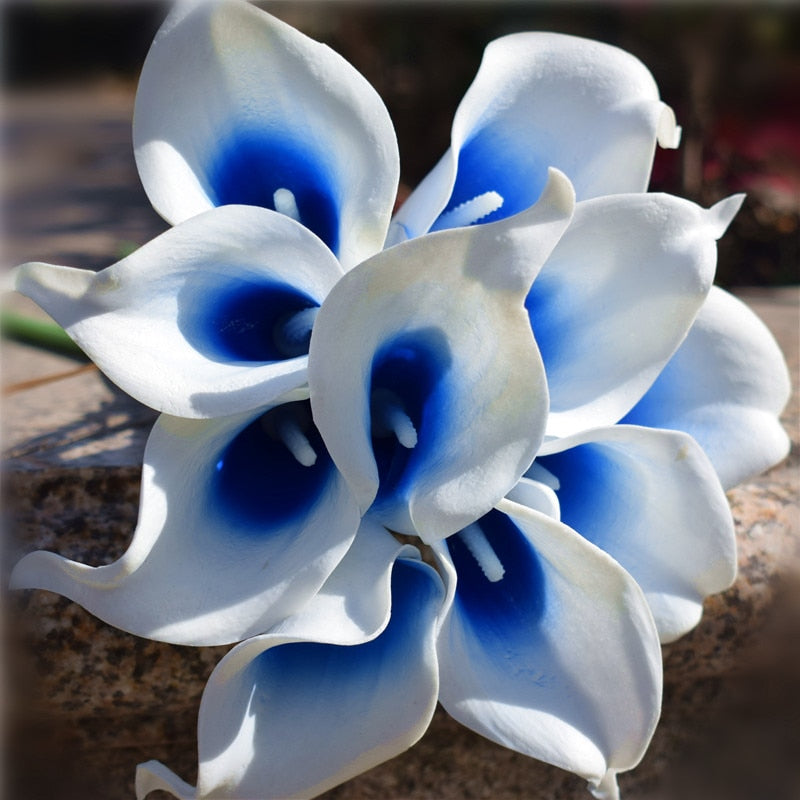 BowLift | 10 marine blue Calla lily PU Real Touch flowers wedding decoration bouquets table decoration artificial flowers home decor