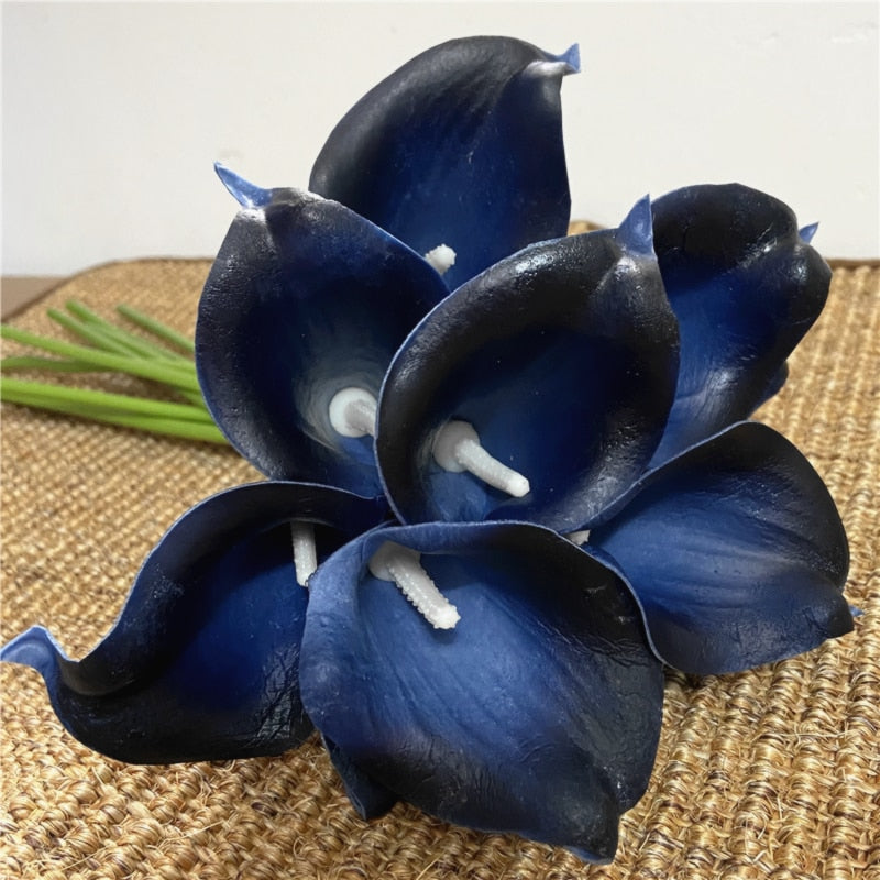 BowLift | 10 marine blue Calla lily PU Real Touch flowers wedding decoration bouquets table decoration artificial flowers home decor