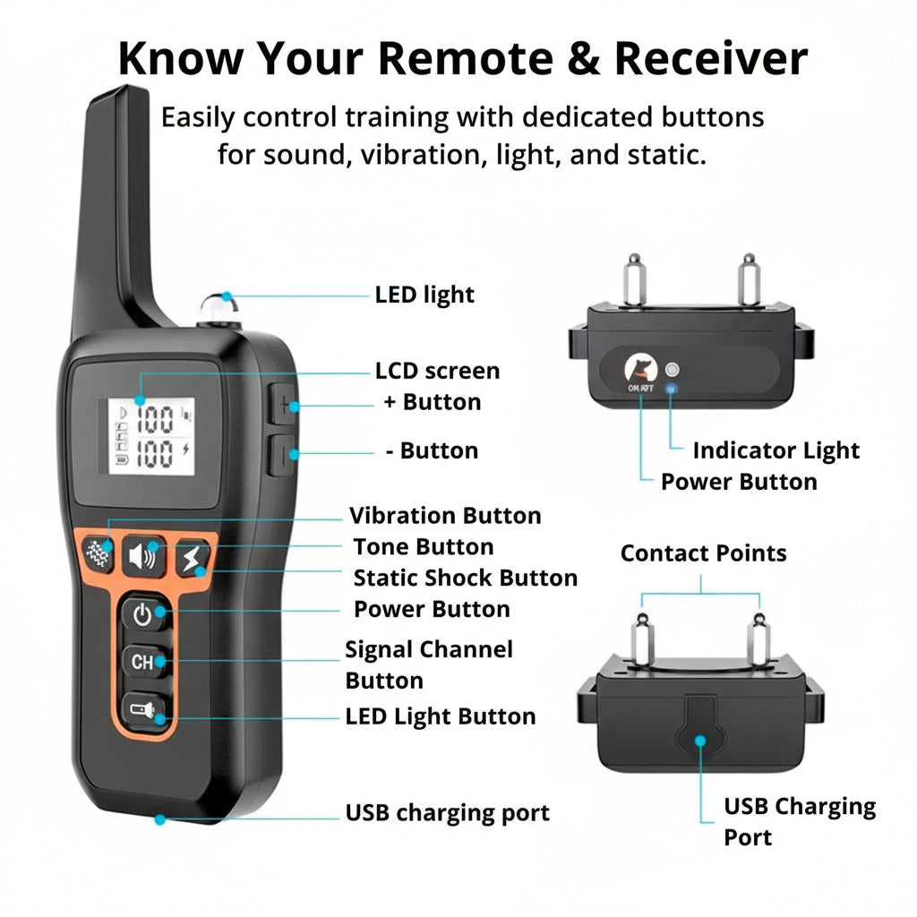 BowLift | 1000m Waterproof Dog Training Collar | Rechargeable, Remote Control & Adjustable for Small, Medium, and Large Dogs