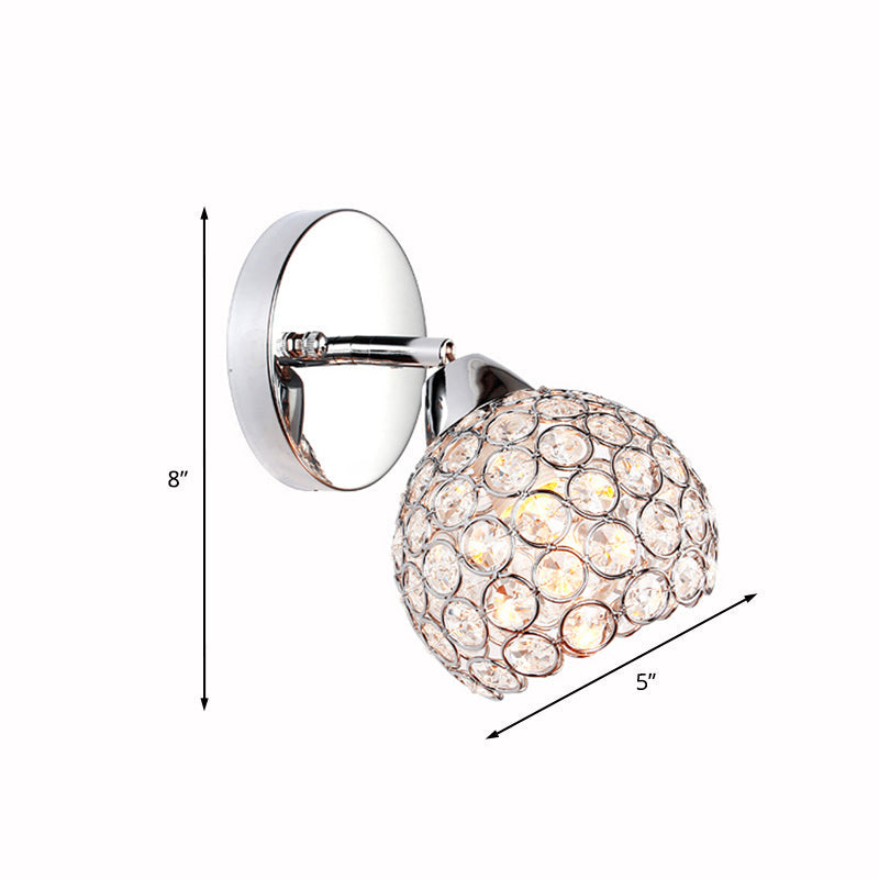 BowLift | 1 Light Inserted Crystal Wall Light Fixture Chrome Dome Living Room Wall Lamp Lighting
