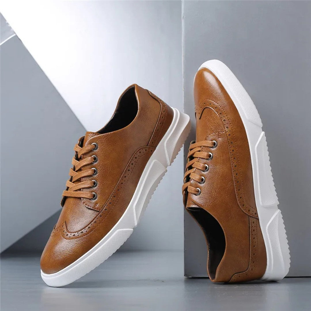 Leather Brogue Sneakers with Rubber Sole
