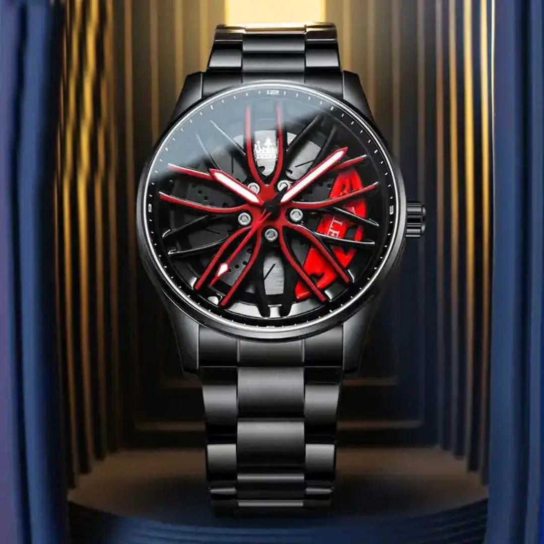 Racing-Inspired Watch with Rotating Dial and Luminescent Detail