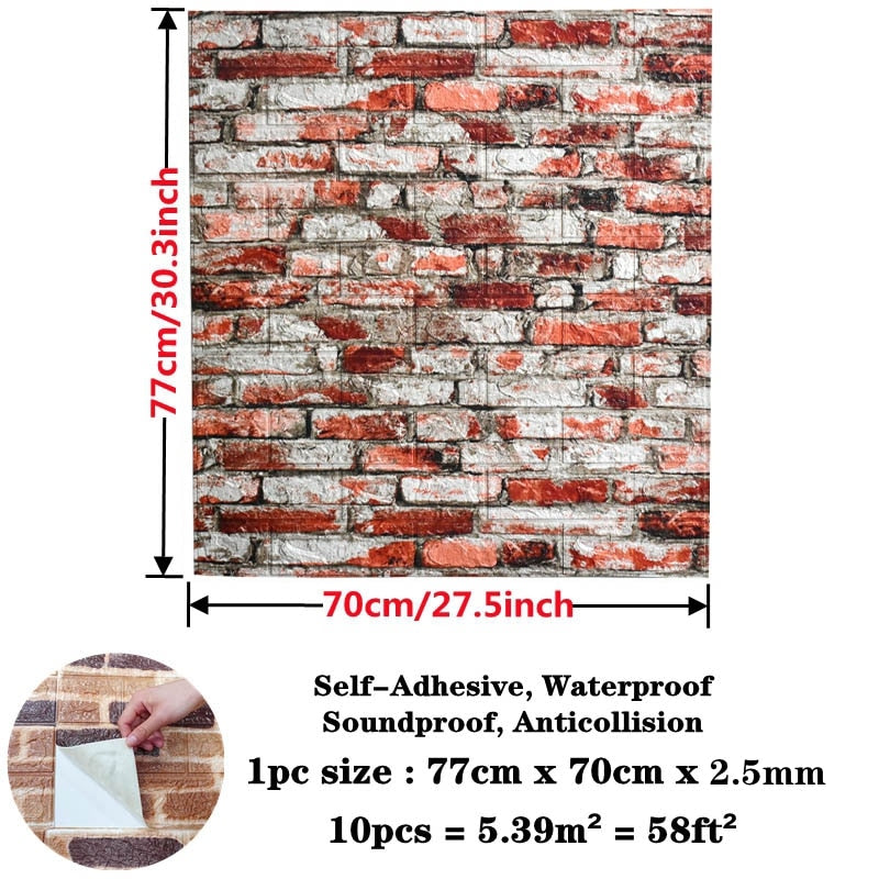 10pcs 3D Brick Wall Sticker Waterproof Self-Adhesive Wall Sticker | Bowlift
