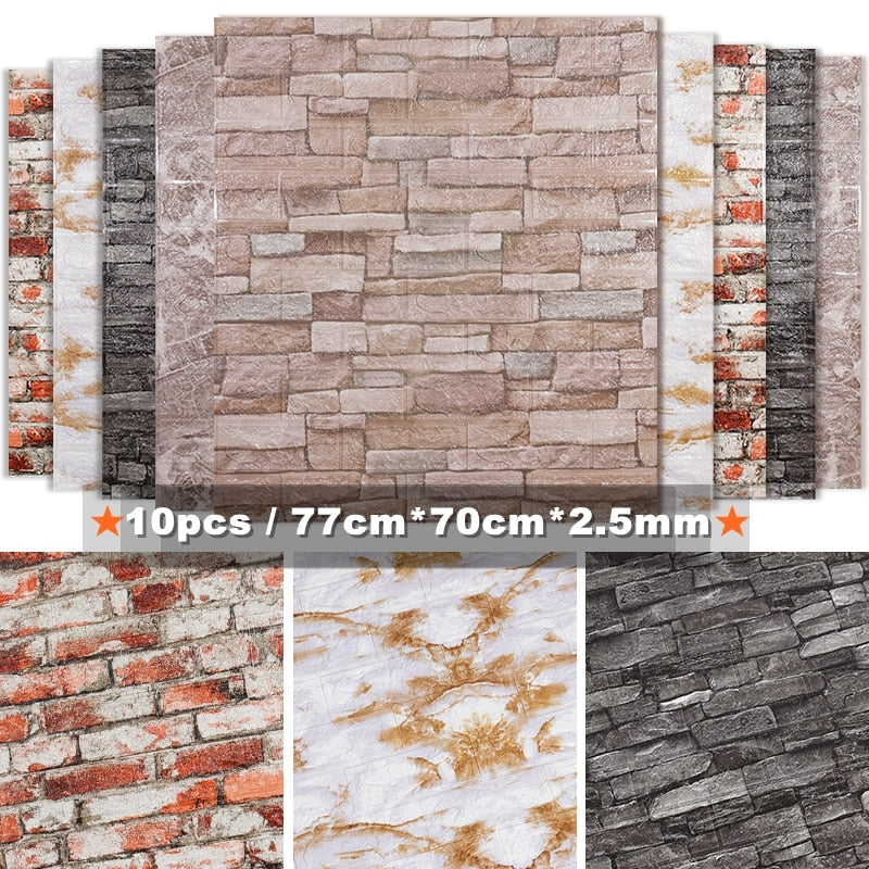 10pcs 3D Brick Wall Sticker Waterproof Self-Adhesive Wall Sticker | Bowlift