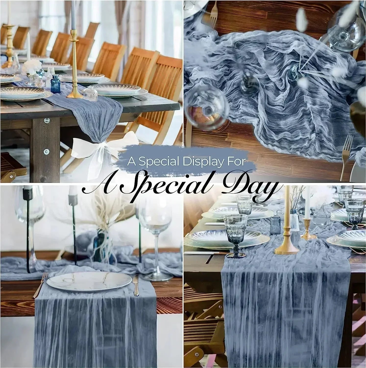 BowLift | 10 pieces voile cheese cloth table runner semi-transparent gauze dining table decoration for wedding party, wedding arch draping cloth