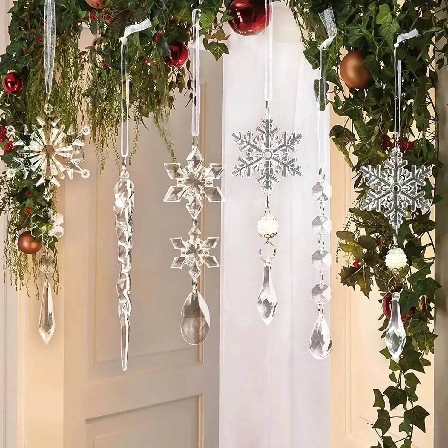 BowLift | 10pcs Christmas Tree Hanging Pendants Acrylic Ice Strip Snow Ceiling Xmas Ornaments New Year Christmas Decoration Home Decor
