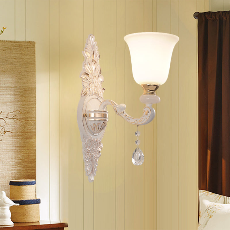 BowLift | 1 Bulb Wall Lighting with Upward Facing Bell Shade White Glass Traditional Indoor Wall Lamp Fixture