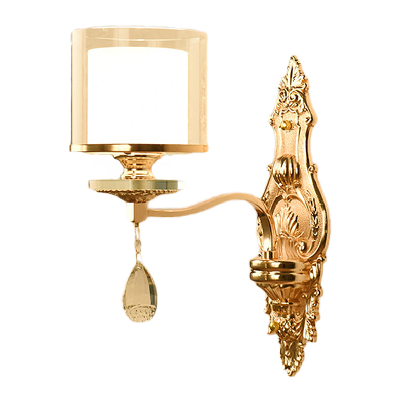 BowLift | 1 Light Wall Mounted Lamp Retro Living Room Wall Light with Layered Socket Clear and Matte Glass Shade, Gold