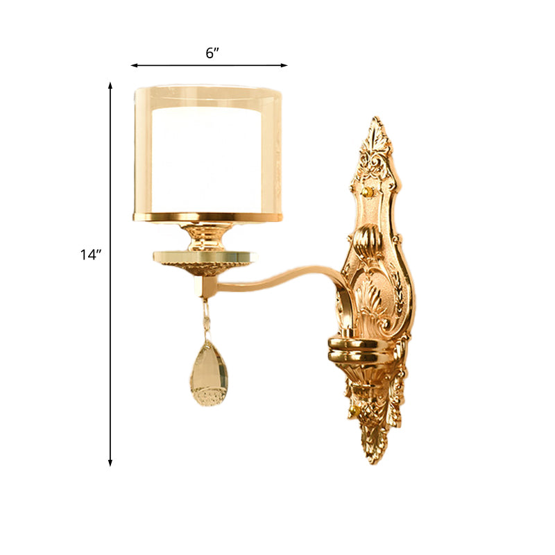 BowLift | 1 Light Wall Mounted Lamp Retro Living Room Wall Light with Layered Socket Clear and Matte Glass Shade, Gold