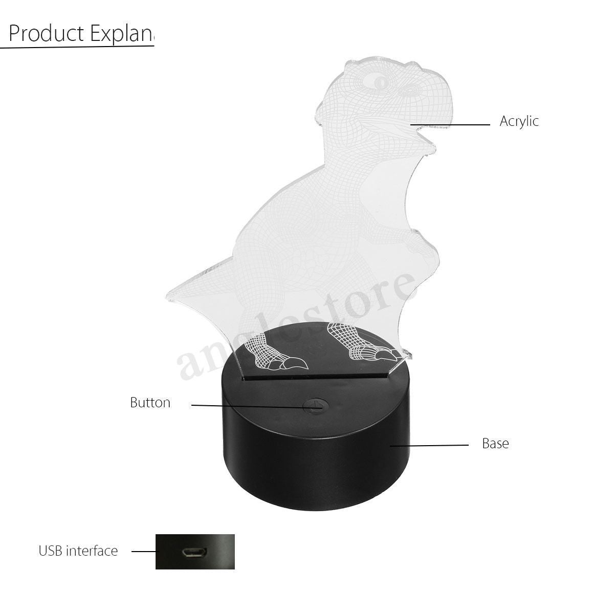 BowLift | Dinosaur Night light - 3D Dinosaur Light - T Rex Night Light