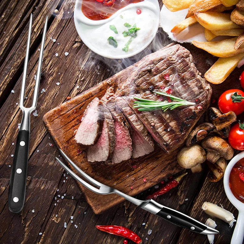 12" Stainless Steel Meat Fork with Wooden Handle for Grill BBQ Cooking | Bowlift