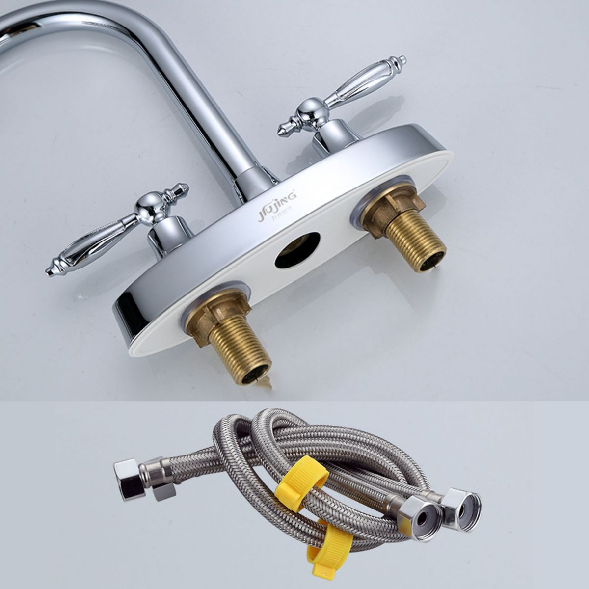 BowLift | Three-Hole Centerset Bathroom Sink Faucet Contemporary Brass Faucet