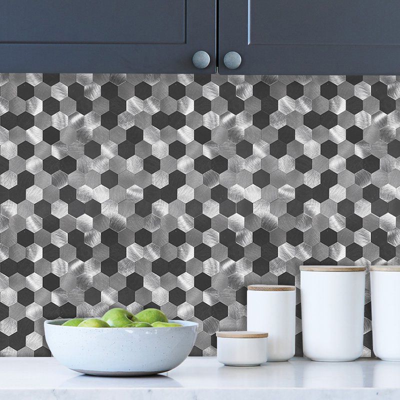BowLift | Hexagonal Mosaic Tiles Metal Peel and Stick Tiles for Kitchen and Bathroom, 11.8" x 11.8"