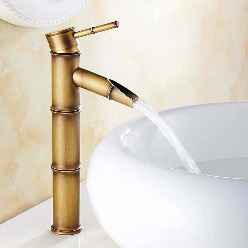 BowLift | Farmhouse-style vessel sink bathroom faucet round brass faucet