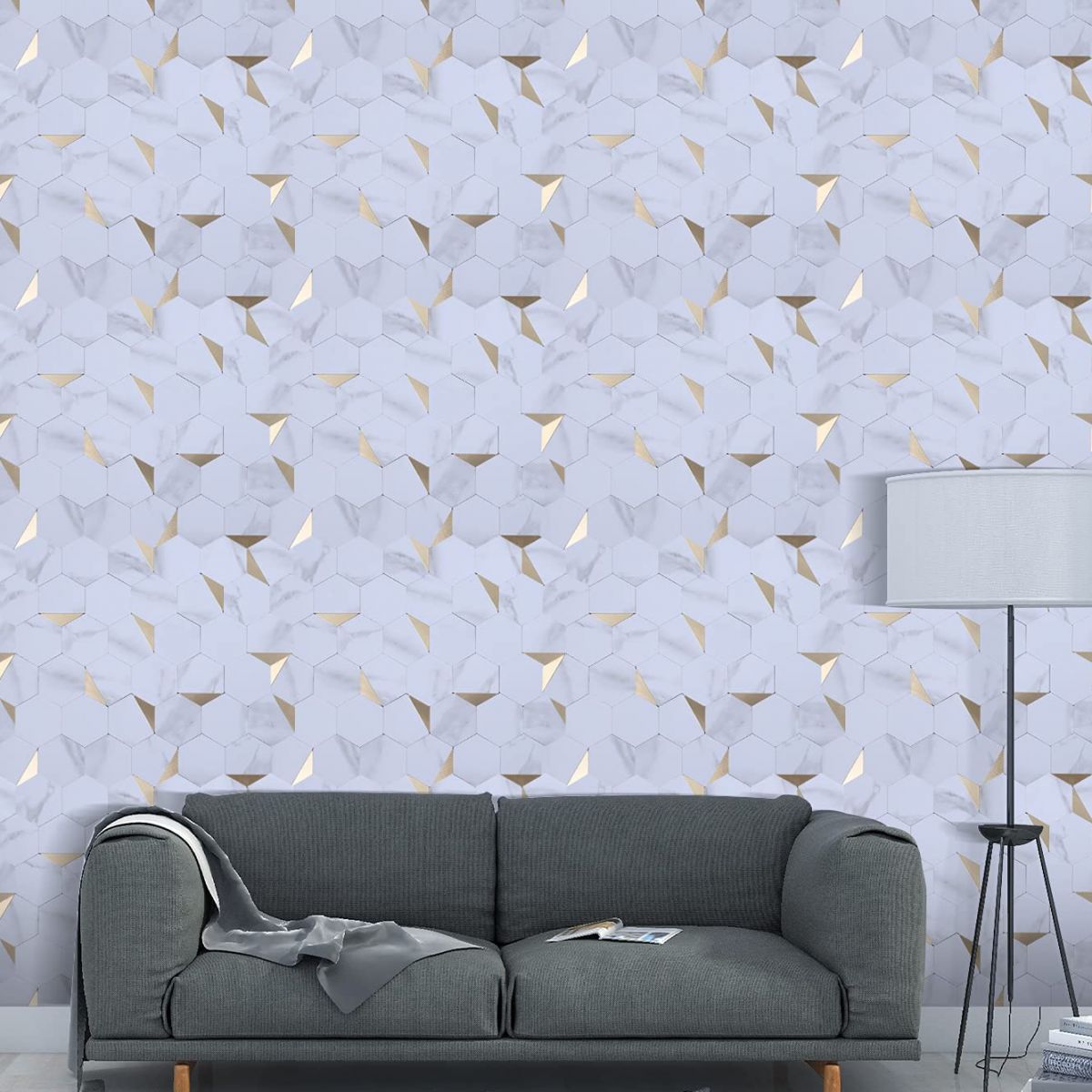 BowLift | Hexagonal Mosaic Tiles Metal Peel and Stick Tiles for Kitchen and Bathroom, 11.8" x 11.8"