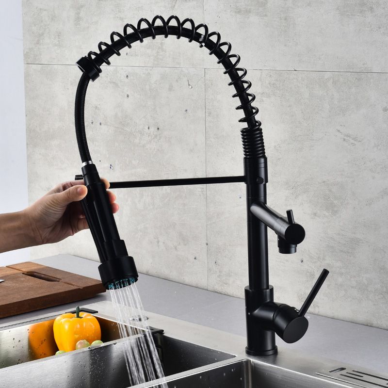 BowLift | Glam Basin Faucet Brass Lever Handles Spring Neck Three-Function Bathroom Sink Tap