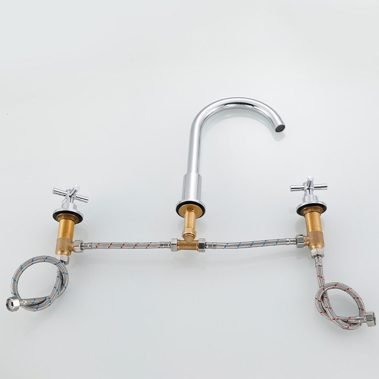 BowLift | Goose Neck Bathroom Sink Faucet 2 Handles Hot and Cold Water Sink Faucet with Drain