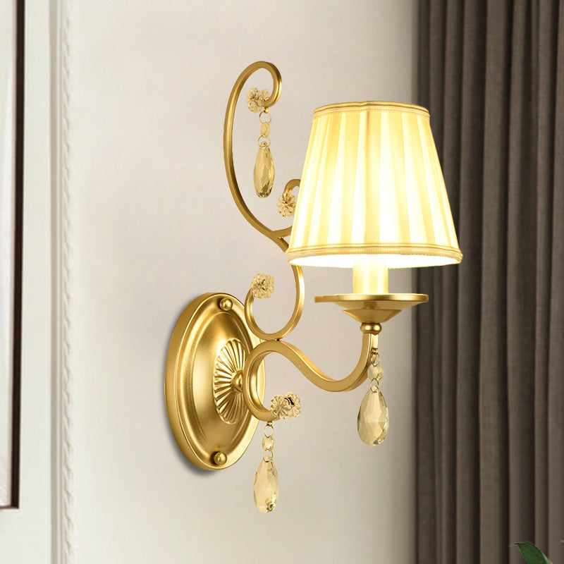 BowLift | 1 Bulb Tapered Wall Sconce Modern Gold Fabric Wall Mount Light Fixture for Bedroom