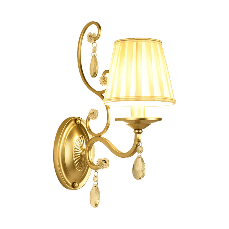BowLift | 1 Bulb Tapered Wall Sconce Modern Gold Fabric Wall Mount Light Fixture for Bedroom