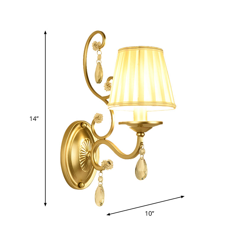 BowLift | 1 Bulb Tapered Wall Sconce Modern Gold Fabric Wall Mount Light Fixture for Bedroom