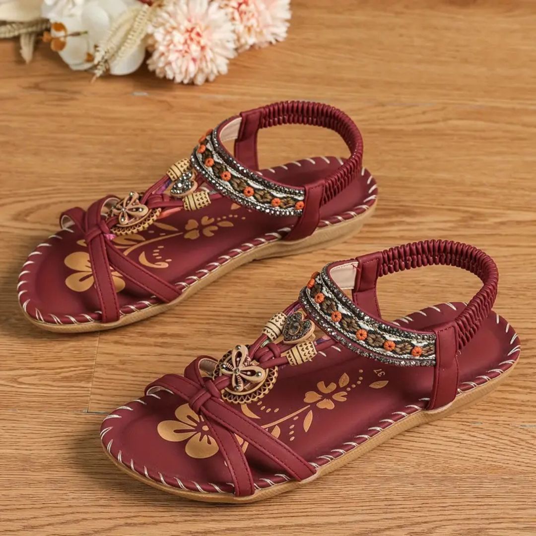 Zeyla – Boho Rhinestone Butterfly Flat Sandals