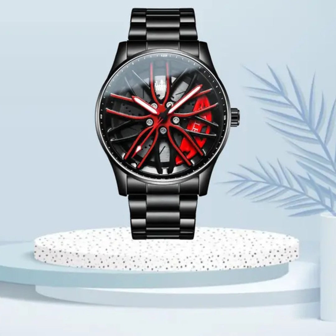 Racing-Inspired Watch with Rotating Dial and Luminescent Detail