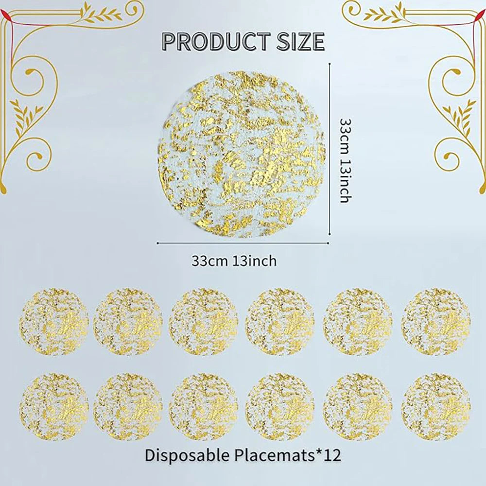 12pcs Disposable Gold Decoration Placemats Set Table Mat Kitchen Tools | Bowlift