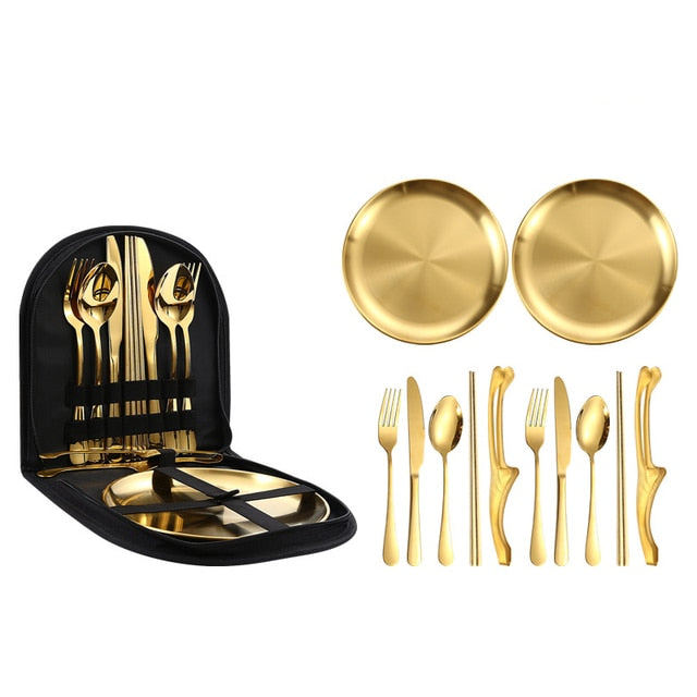 12pcs Portable Stainless Steel Cutlery Set Tableware For Camping | Bowlift