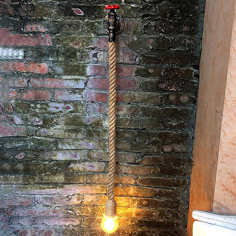 BowLift | Water Pipe Metal Wall Light Lodge Style 1 Bulb Wall Lamp with Hanging Rope in Beige