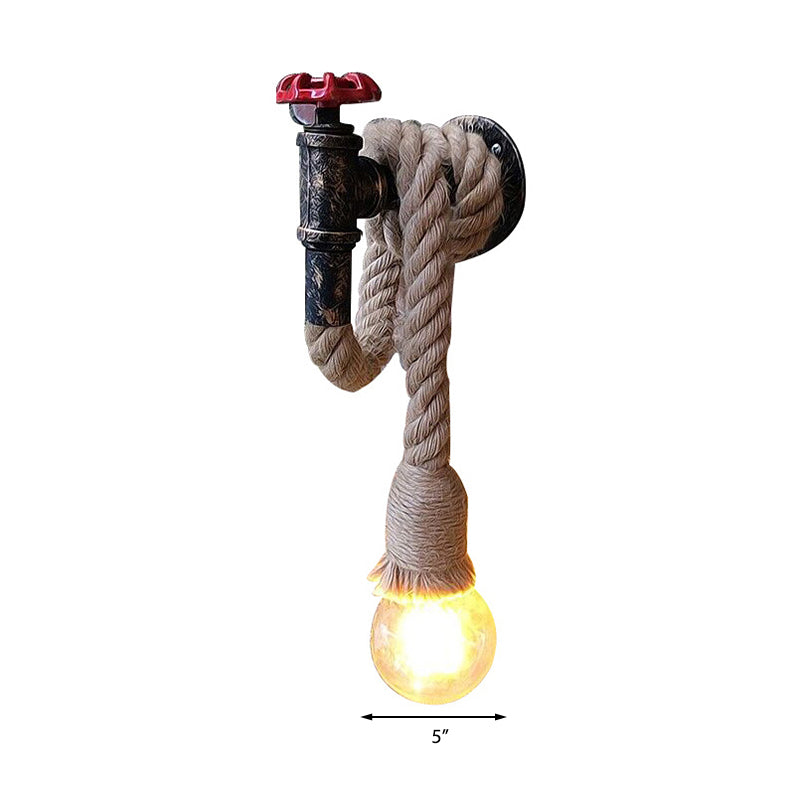 BowLift | Water Pipe Metal Wall Light Lodge Style 1 Bulb Wall Lamp with Hanging Rope in Beige