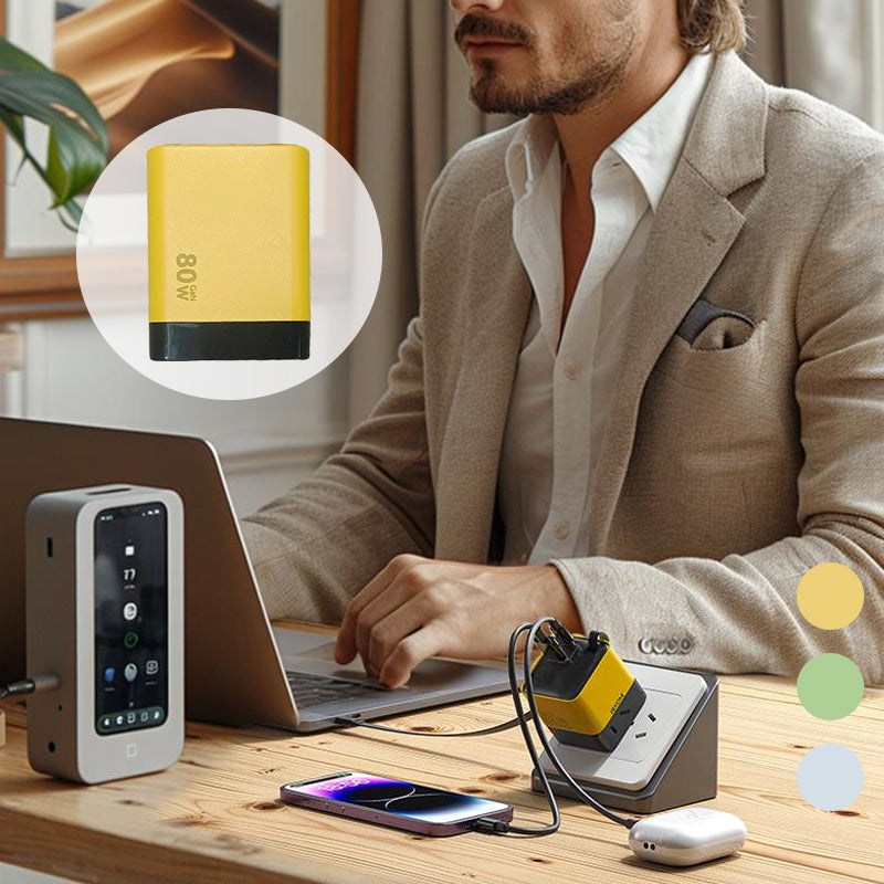 BowLift | 3 in 1 GaN Charger, Scalable 80W MAX fast charger module with Type-C cable and 2 USB ports