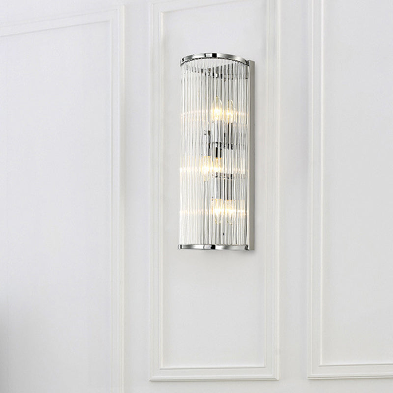 BowLift | 3 Heads Half Cylinder Flush Wall Sconce Contemporary Clear Crystal Tube Shade Wall Mounted Light