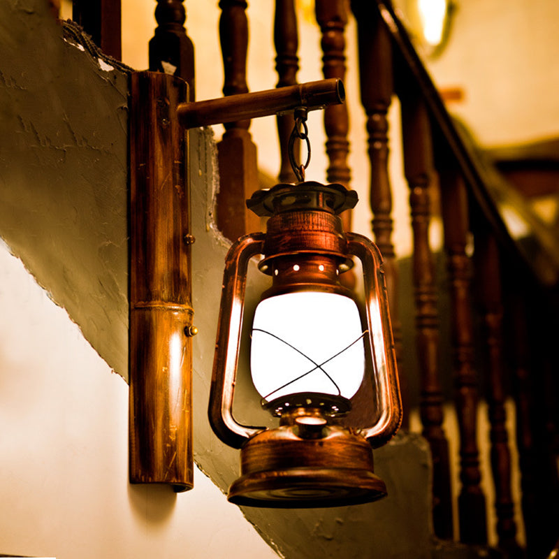 BowLift | 1 Light Clear Glass Wall Light Coastal Rust Lantern Corridor Lighting with Wooden Backplate