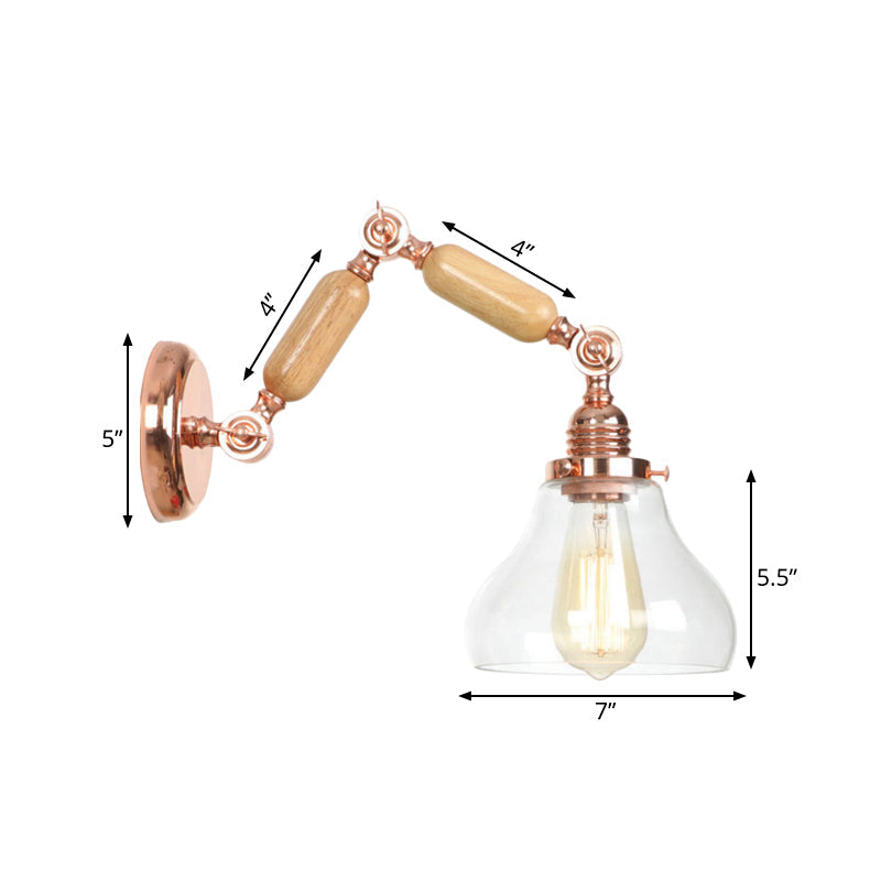 BowLift | 1 Light Clear Glass Wall Sconces Light Vintage Gold Pumpkin Living Room Lighting Fixture with Long Extendable Arm