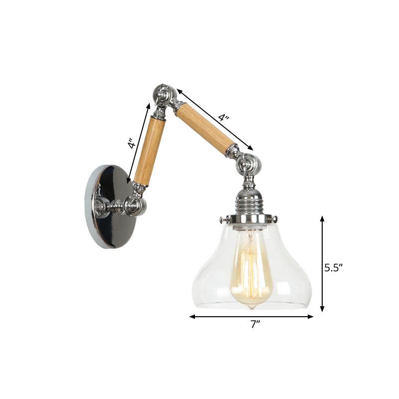 BowLift | Gourd Living Room Wall Light Fixture Industrial Clear Glass 1 Light Chrome Wall Lamp with 8"+8"/6"+6"/8"+4" Wood Arm