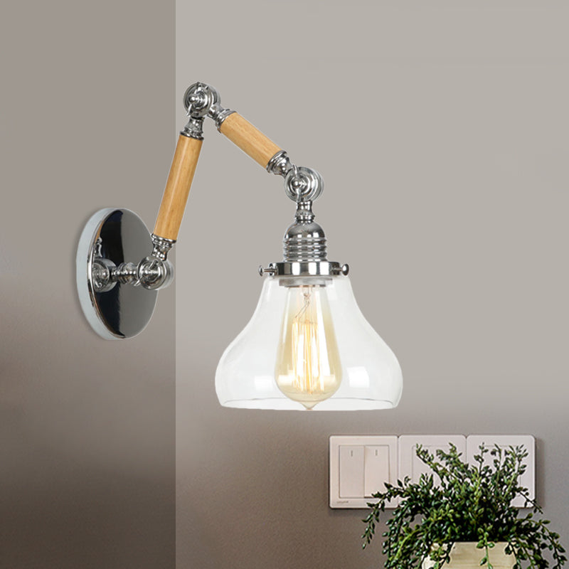 BowLift | Gourd Living Room Wall Light Fixture Industrial Clear Glass 1 Light Chrome Wall Lamp with 8"+8"/6"+6"/8"+4" Wood Arm