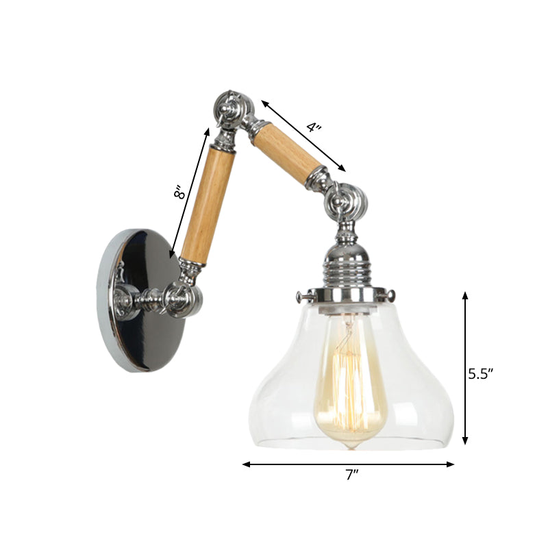 BowLift | Gourd Living Room Wall Light Fixture Industrial Clear Glass 1 Light Chrome Wall Lamp with 8"+8"/6"+6"/8"+4" Wood Arm