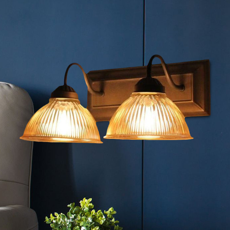 BowLift | 2 Light Dome Wall Lamp Rustic Style Black Clear Prism Glass Wall Lamp for Living Room