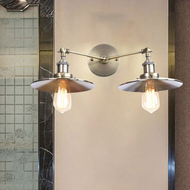 BowLift | 2 Lamps Flat Shade Wall Lighting Industrial Style Brass/Rust Metal Wall Mounted Light for Hallway