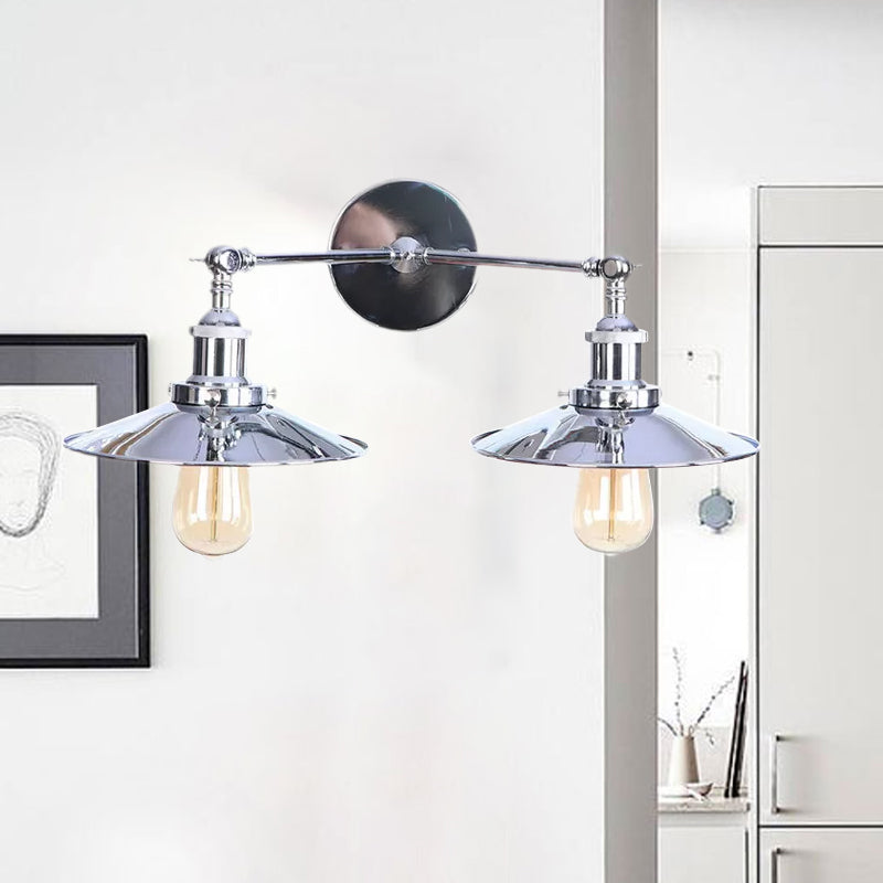 BowLift | 2 Lamps Flat Shade Wall Lighting Industrial Style Brass/Rust Metal Wall Mounted Light for Hallway