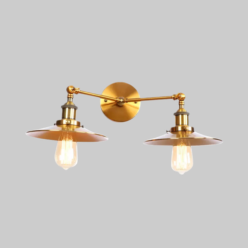 BowLift | 2 Lamps Flat Shade Wall Lighting Industrial Style Brass/Rust Metal Wall Mounted Light for Hallway